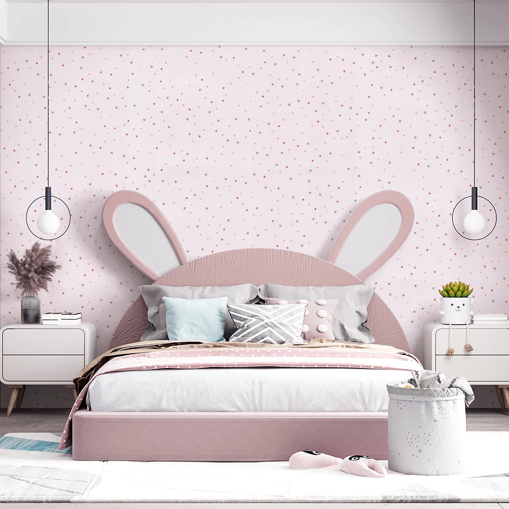 کاغذ دیواری کودک طرح ستاره باران | صورتی کد 12023