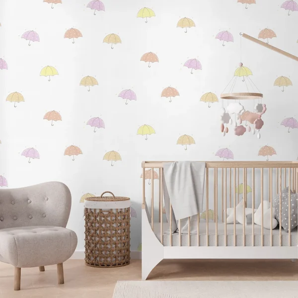 کاغذ دیواری کودک طرح چتر های رنگی کد 12012