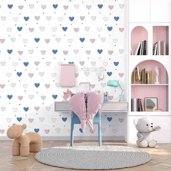 کاغذ دیواری کودک طرح قلب‌های رنگی کد 12089